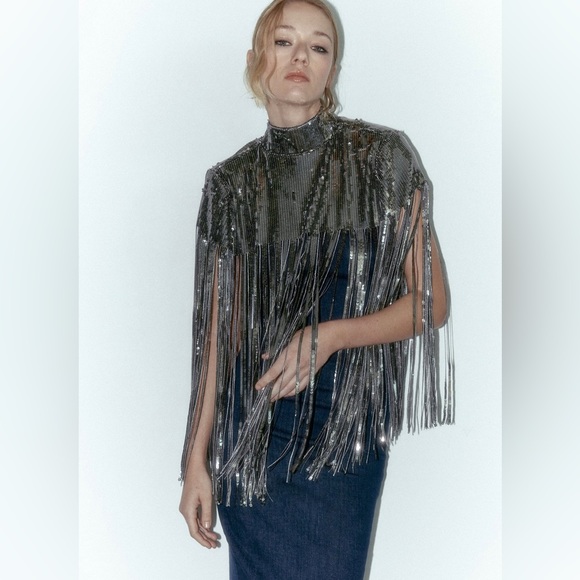 Zara fringe sequin cape / new with tags / sold out item in webpage - Picture 1 of 4